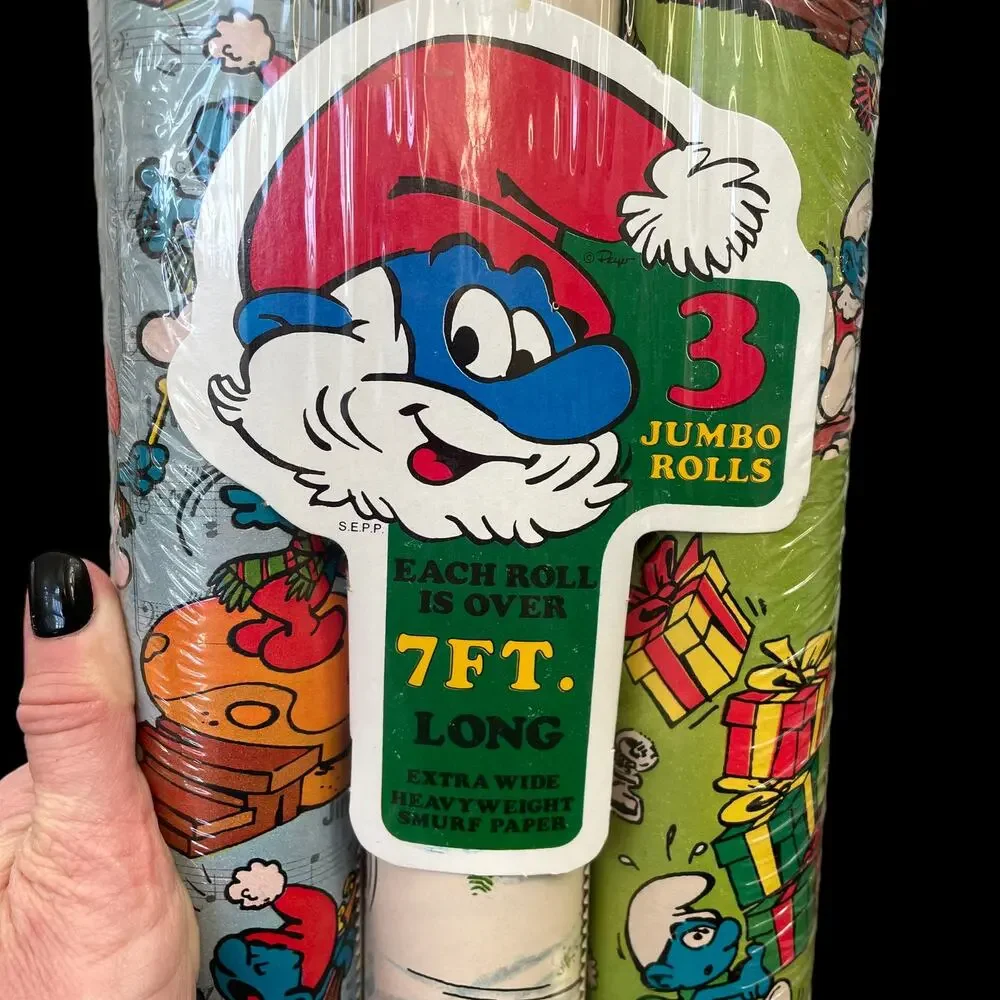 Vintage Smurf Gift Wrapping Paper 1982 Peyo Papercraft 3 Roll USA 6911 NOS Read